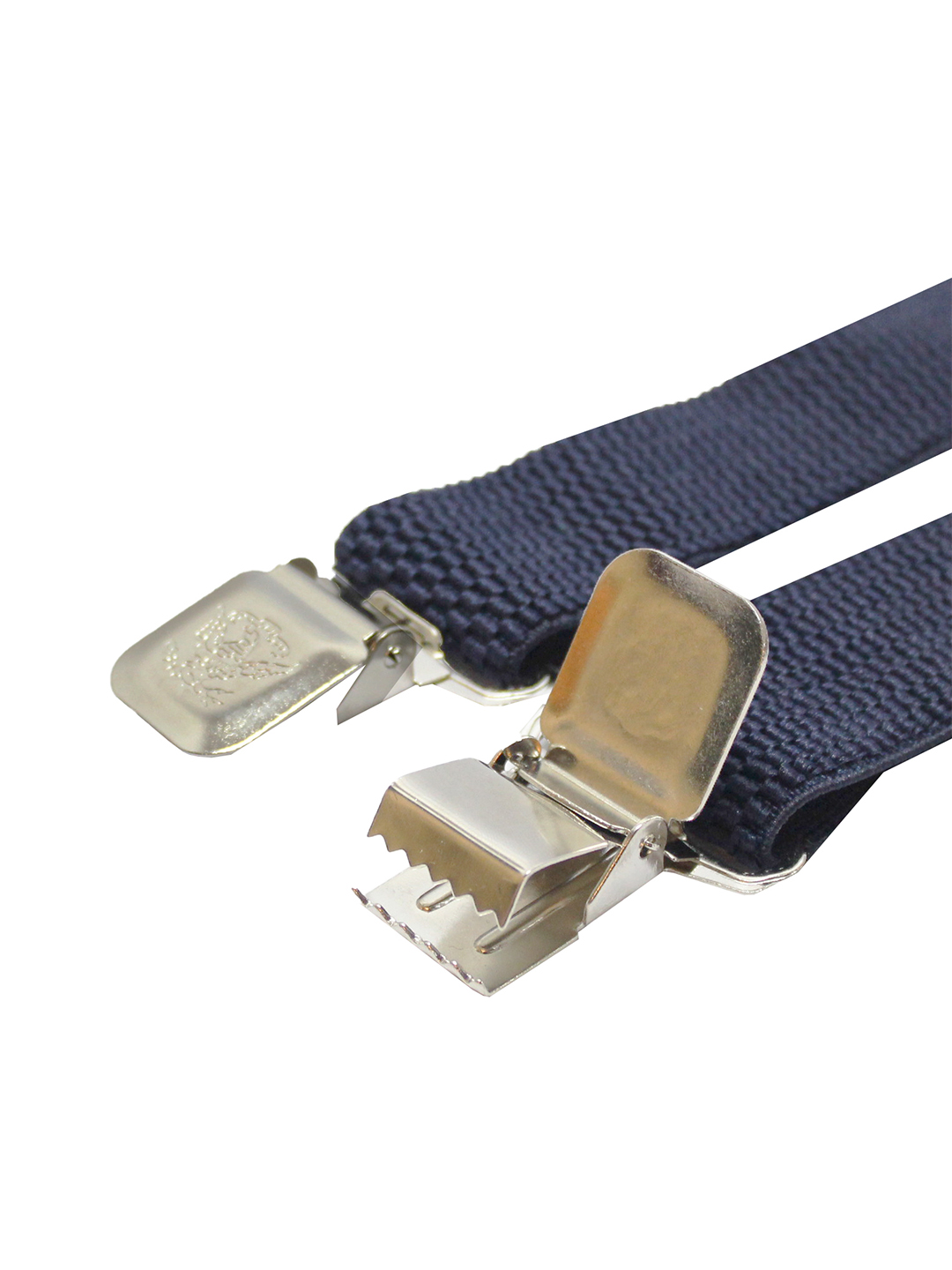 Navy Blue Textured Suspenders with Metal Clips