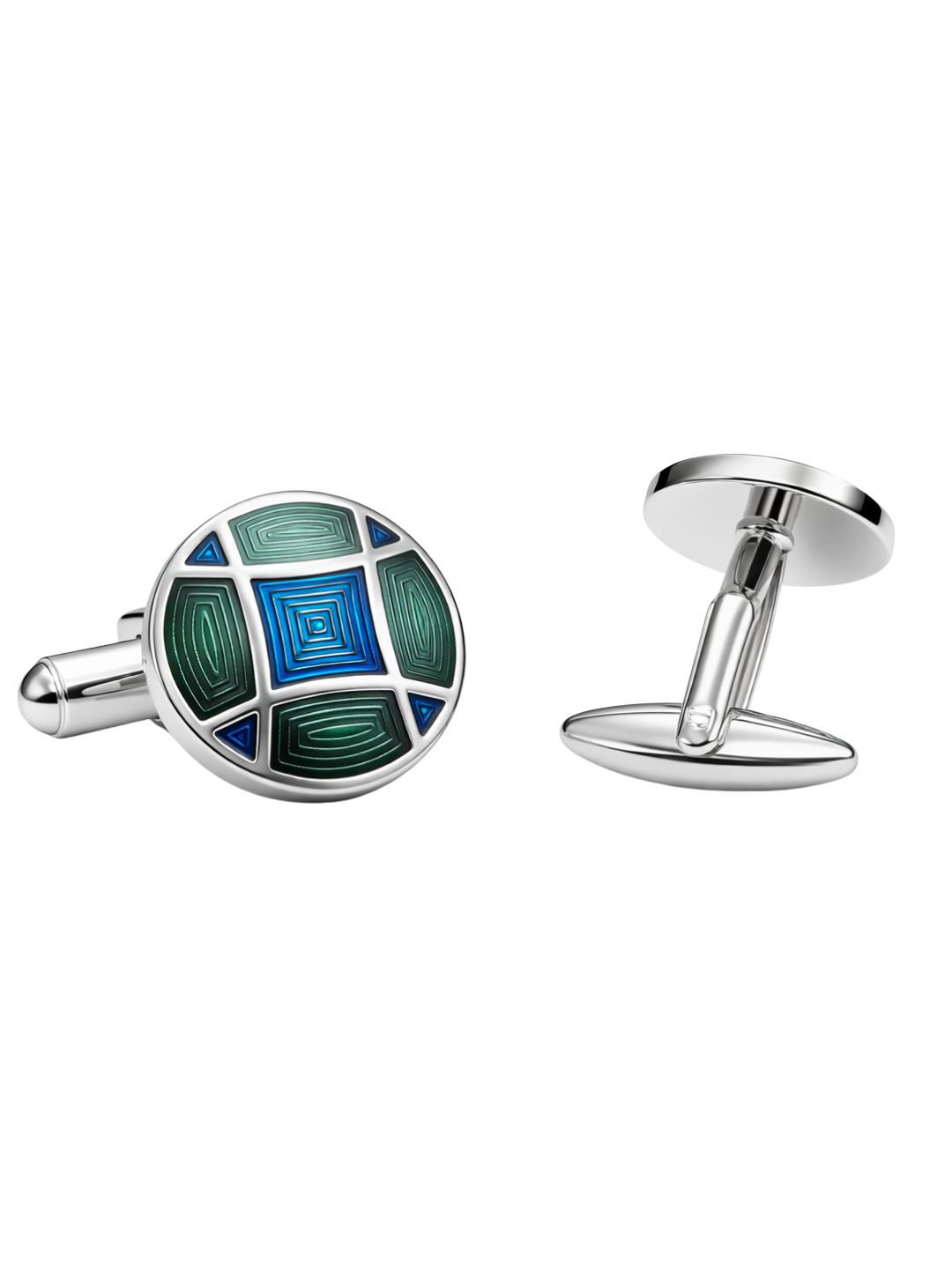Blue & Green Geometric Enamel Cufflinks