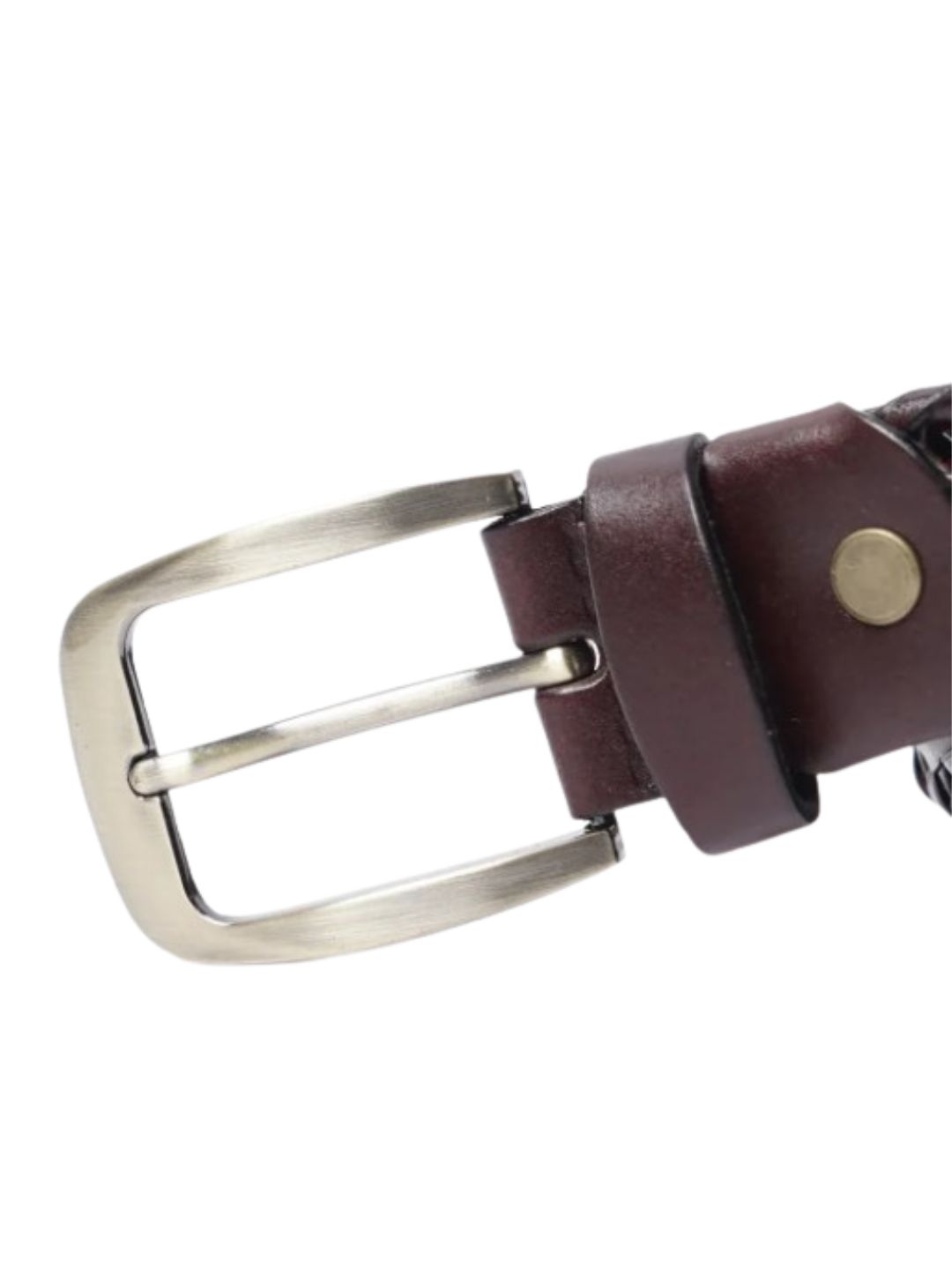 Dark Brown Braided Leather Belt with Vintage Buckle