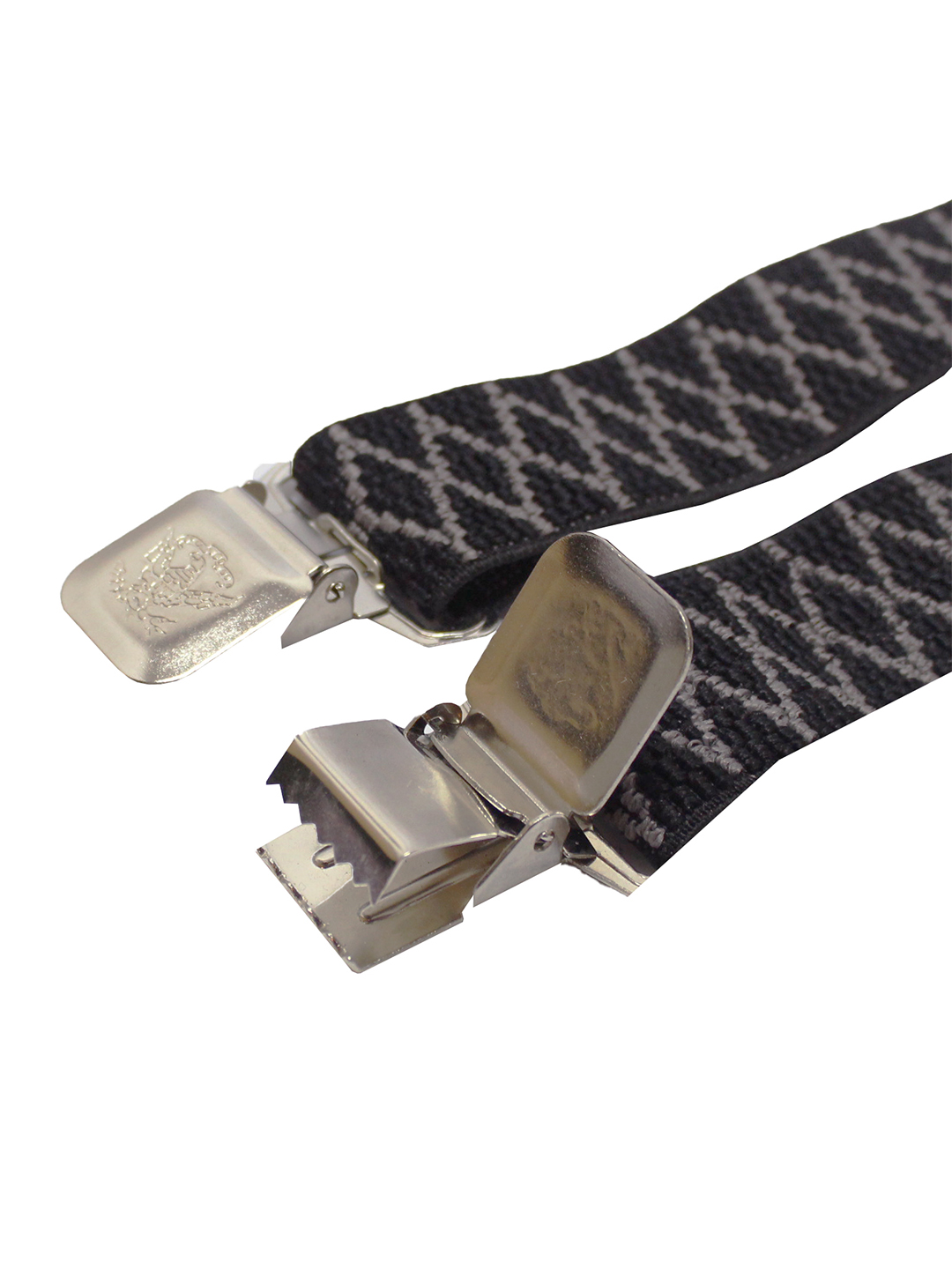 Black Patterned Suspenders with Silver Clips