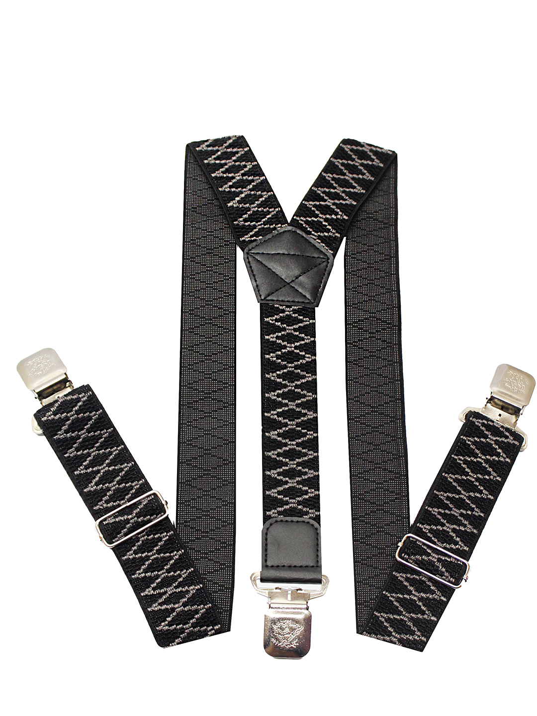 Black Patterned Suspenders with Silver Clips