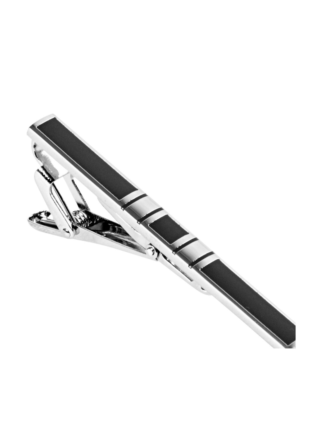 Silver Tie Pin for Men with Black Enamel Panels