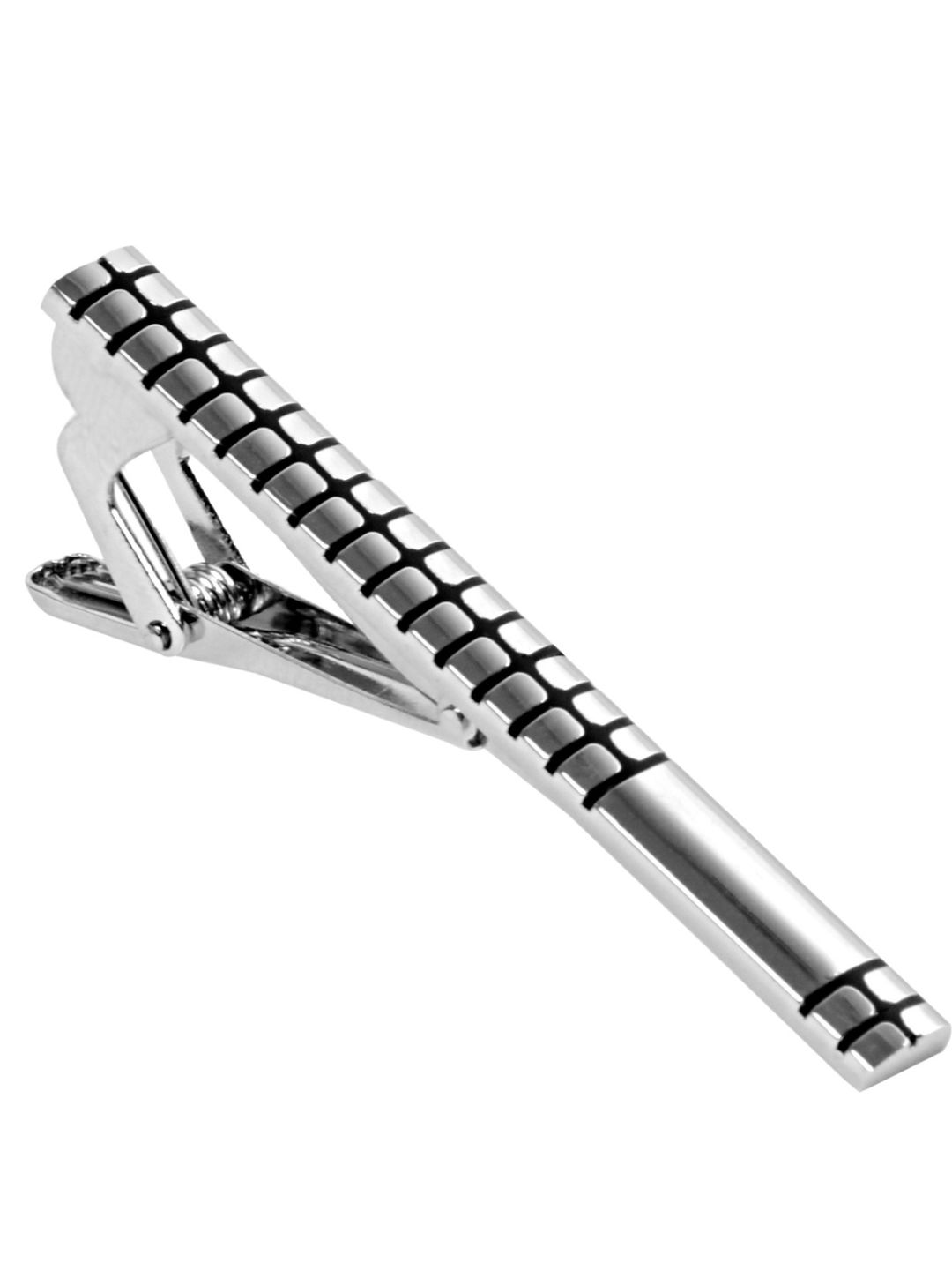 Silver Tie Pin with Black Grid Pattern