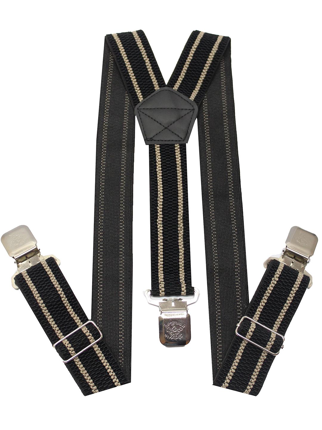 Black Suspenders with Beige Stripe Detailing