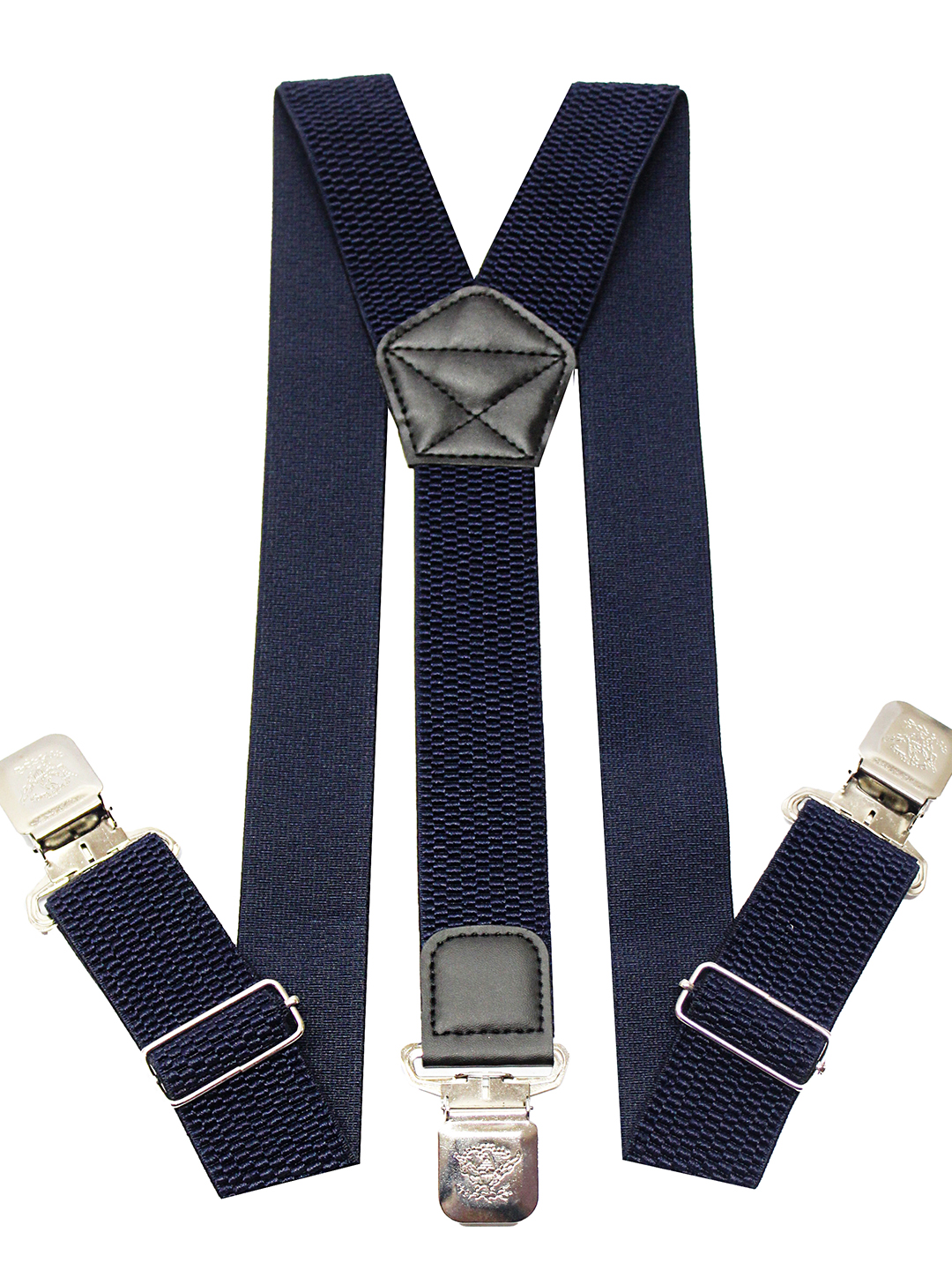 Navy Blue Textured Suspenders with Metal Clips
