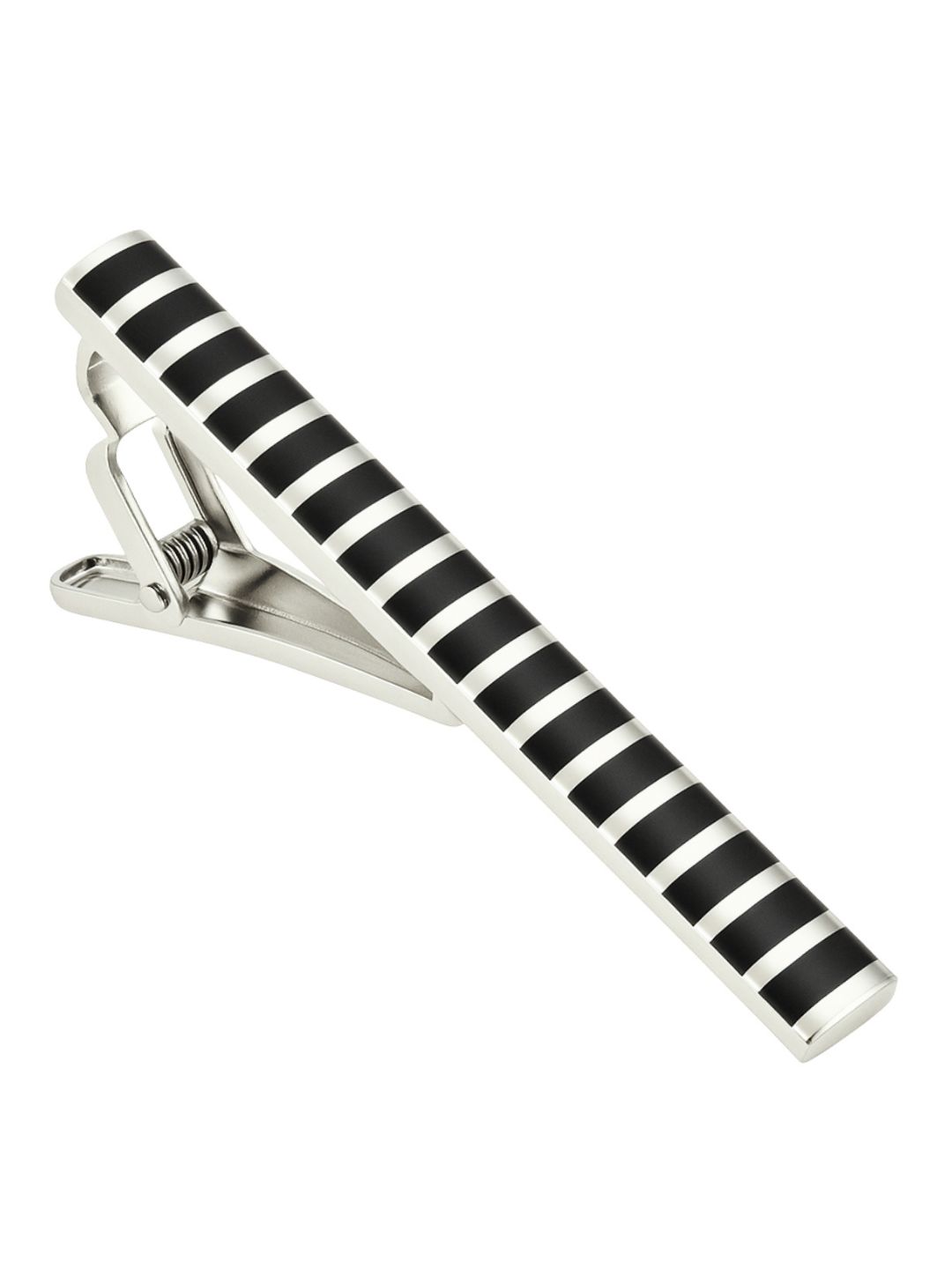 Silver Tie Pin with Black Horizontal Stripe Design