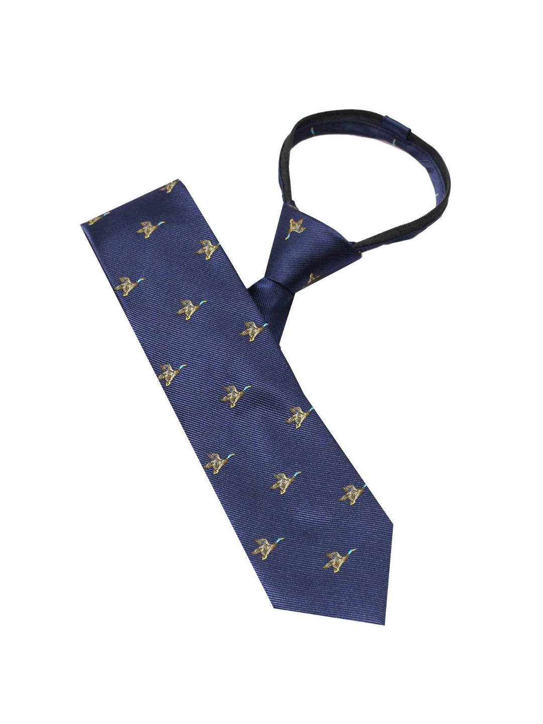Navy Blue Bird Motif Zipper Tie