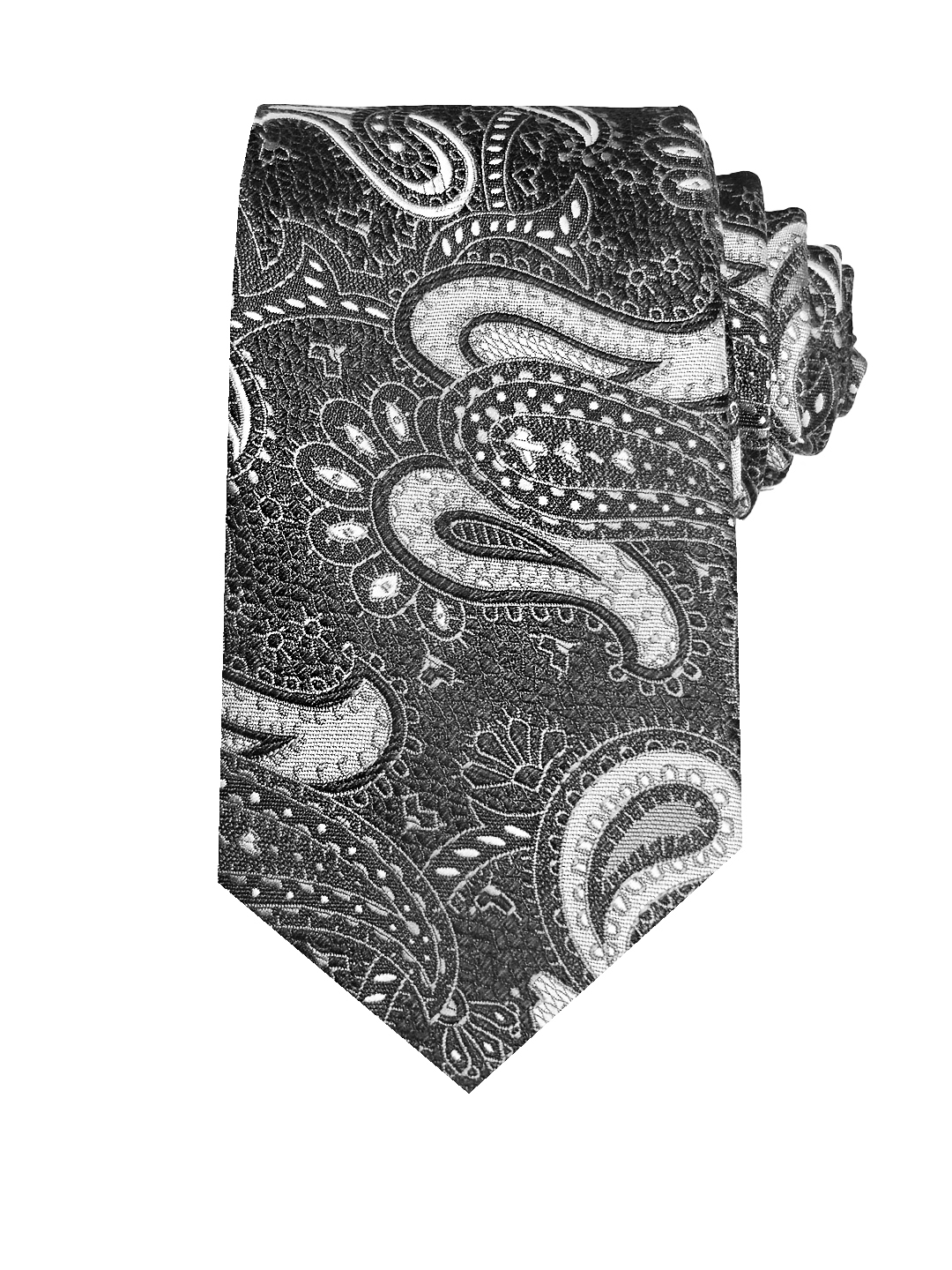 Black Jacquard Tie with Silver Paisley Pattern