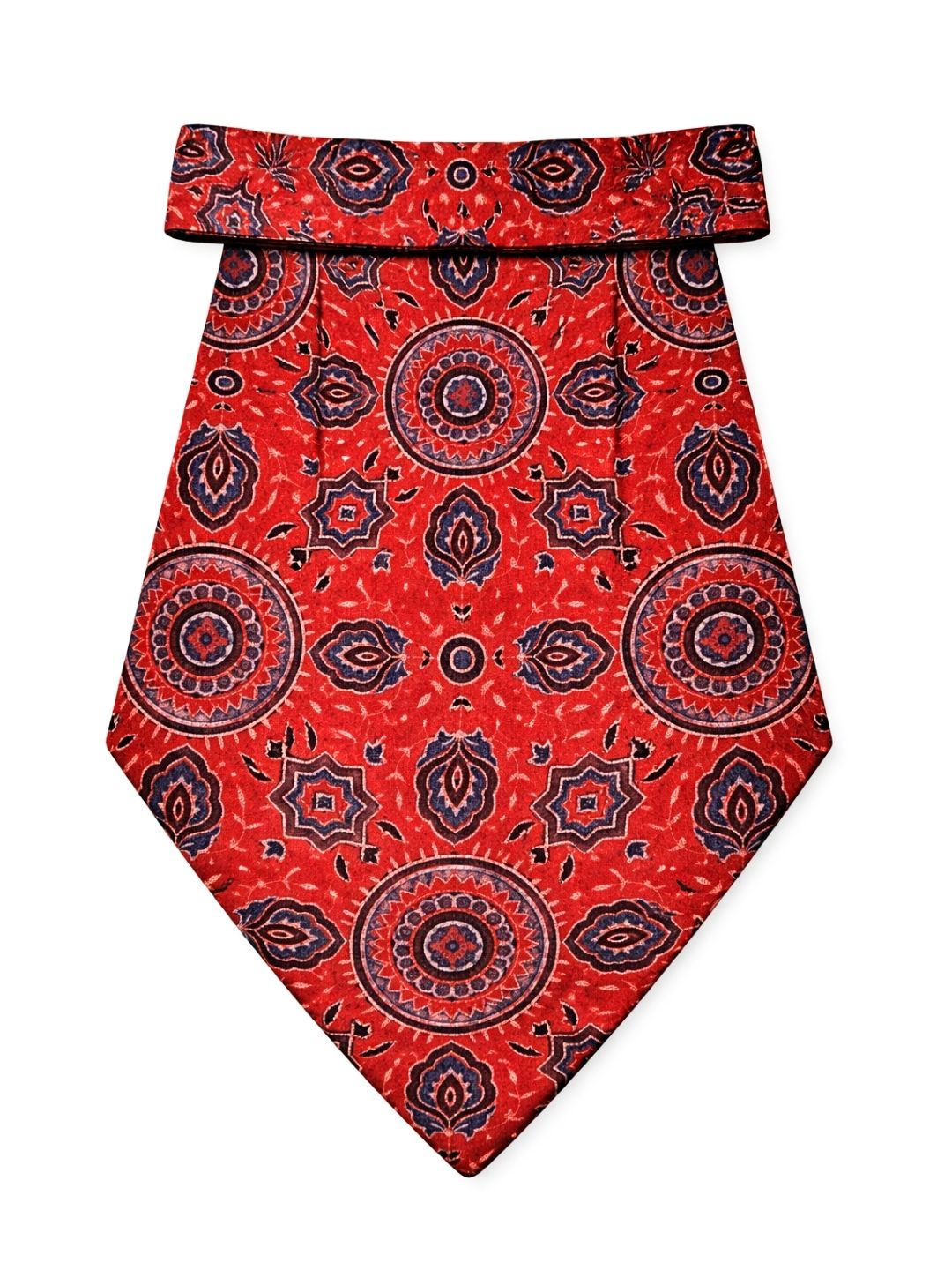 Red Silk Cravat with Vintage Medallion Pattern