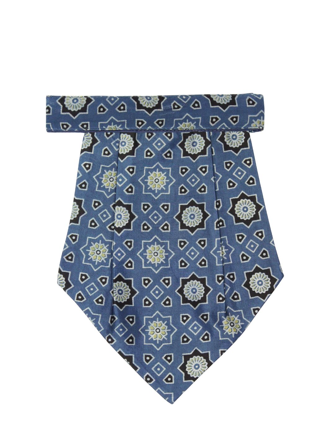 Blue Printed Cravat with Traditional Geometric Motifs